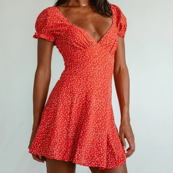 Princess Polly Dresses Princess Polly Red Baily Floral Puff Sleeve